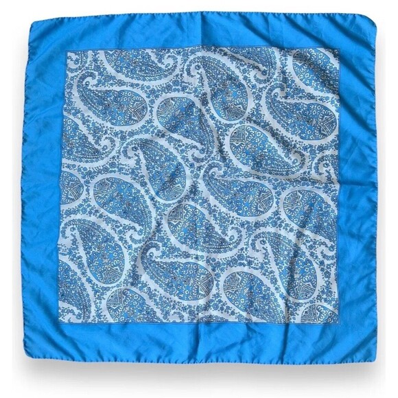 Blue Paisley Scarf Vintage Unisex 26'' x 26'' - Picture 1 of 4